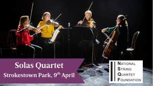 Solas Quartet - Strokestown Park, 4 seated people in a half circle playing stringed instruments.