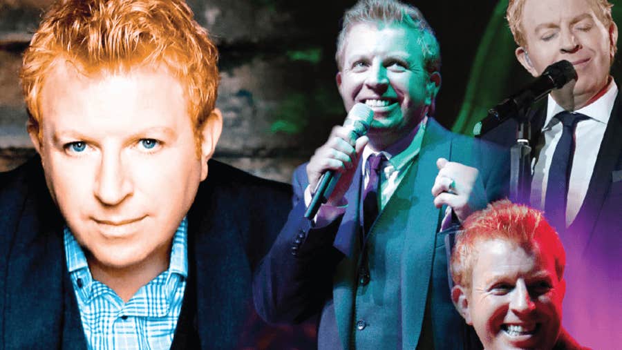 Various images of the same man smiling or singing into a mic