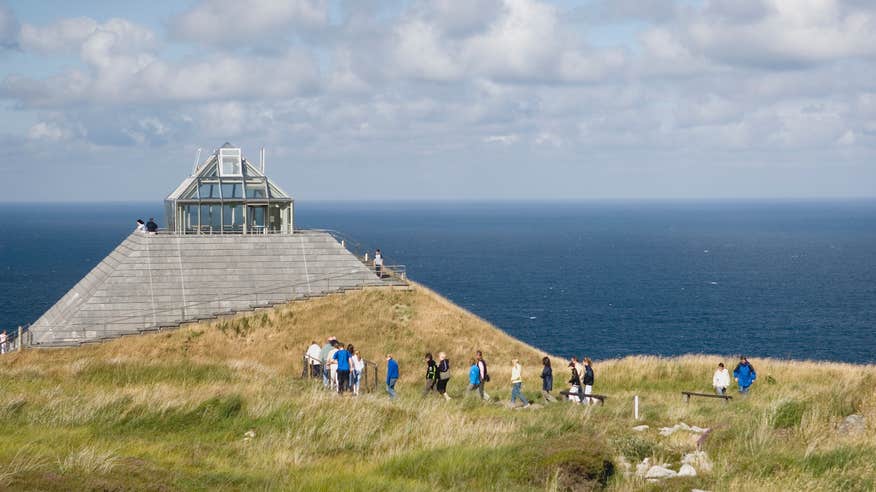 Visitors walking to the Céide Fields Visitor Centre in County Mayo.