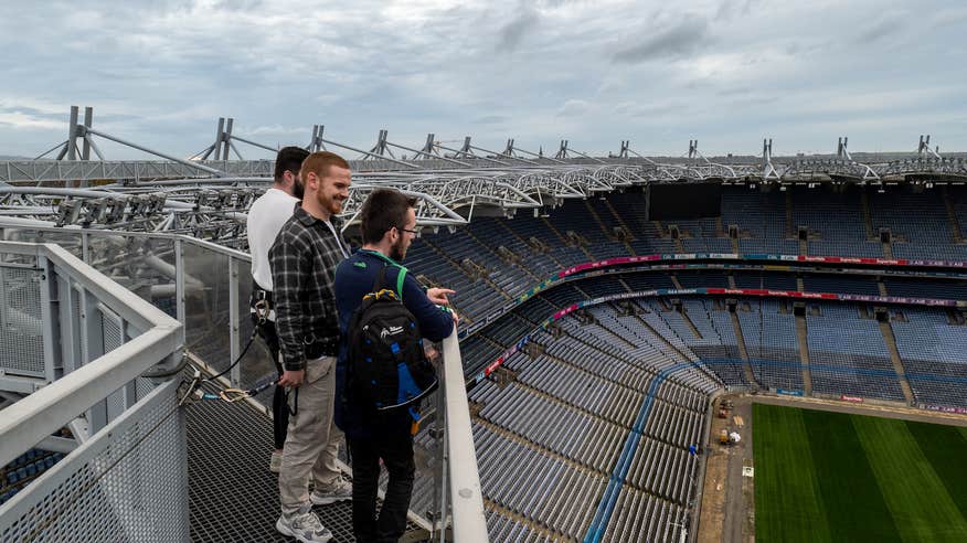 Three people on the Croke Park Skyline Tour in Dublin city