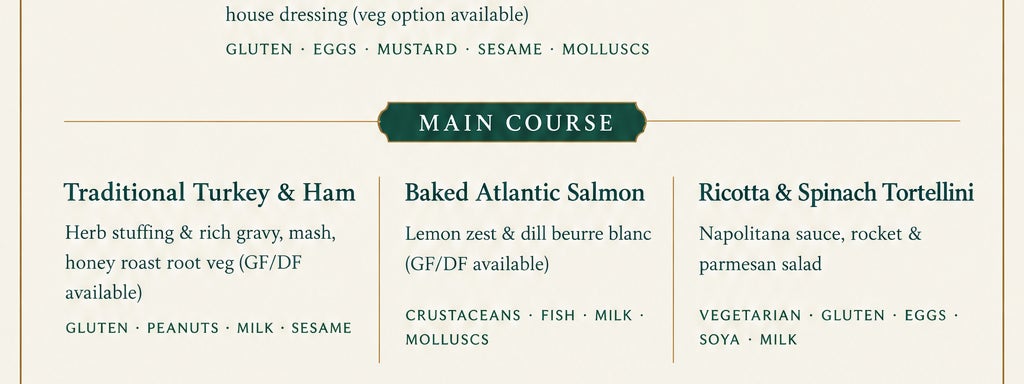 3 course delicious festive menu