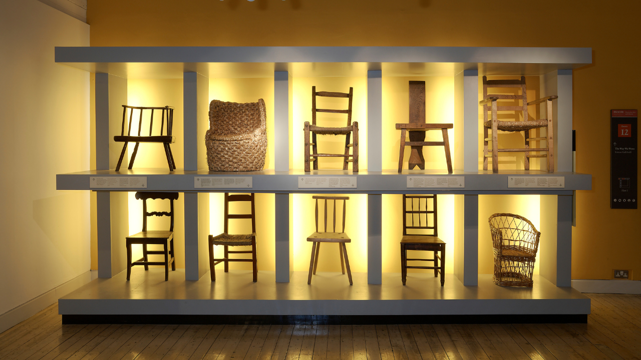 Display of traditional Irish chairs, Irish Country Furniture, Collins Barracks