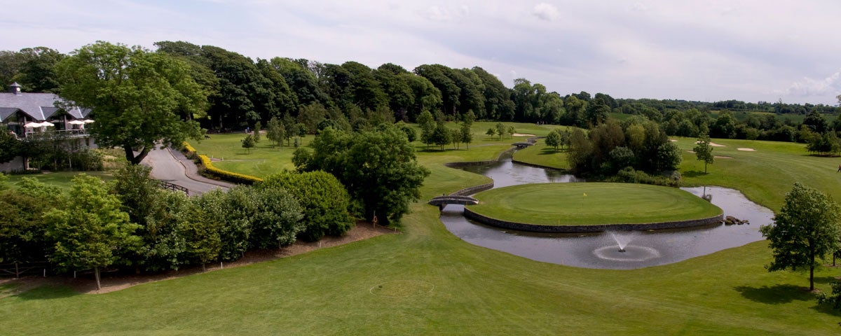 A view of the 9th hole and water feature at the Corrstown Golf Club