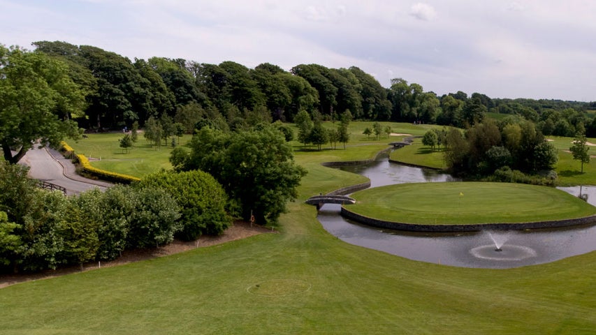 A view of the 9th hole and water feature at the Corrstown Golf Club