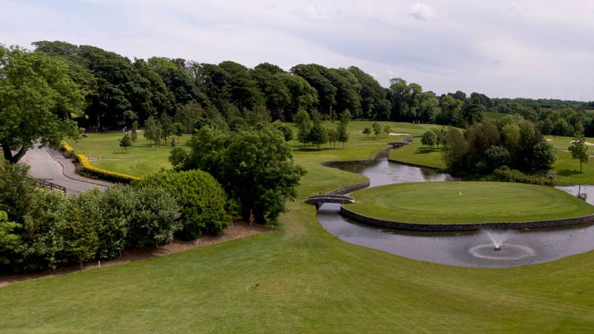 A view of the 9th hole and water feature at the Corrstown Golf Club