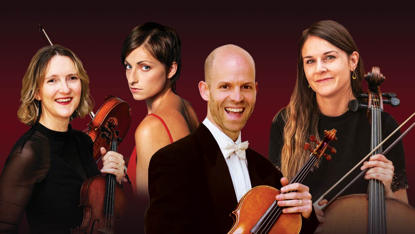 The members of the Lumiere Quartet with their instruments.