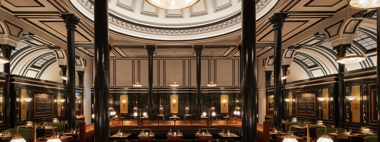 An interior view of the elegant restaurant area at Hawksmoor Dublin