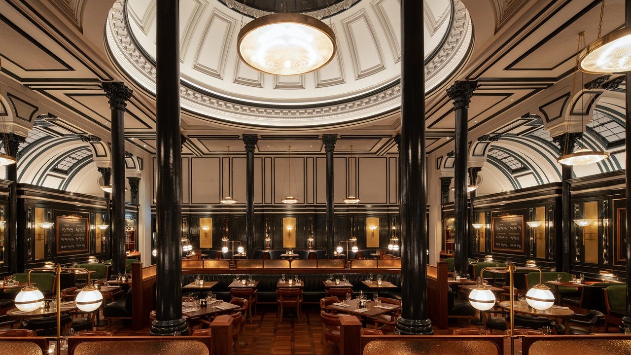 An interior view of the elegant restaurant area at Hawksmoor Dublin