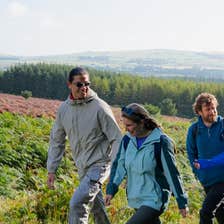 People hiking the Djouce Mountain Trail in the Wicklow Mountains