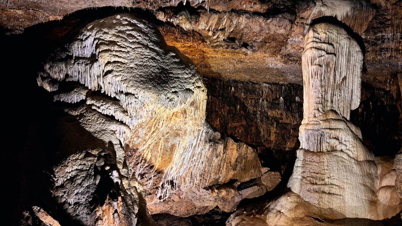 Ancient calcite formations in Dunmore Cave