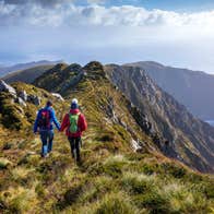 Two people hiking on the Slieve League Cliffs, Donegal