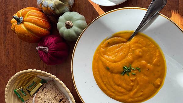 Pumpking soup, soda bread, pumpkins