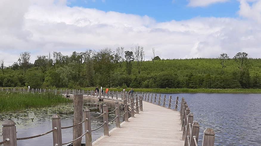 People walking on the Acres Lake Floating Boardwalk, Co. Leitrim