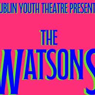 Pink background image with blue text reading "Dublin Youth Theare presents Jane Austen's "The Watsons" by Laura Wade"