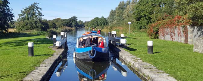 Am image of the barge passing through the lock gates on the canal