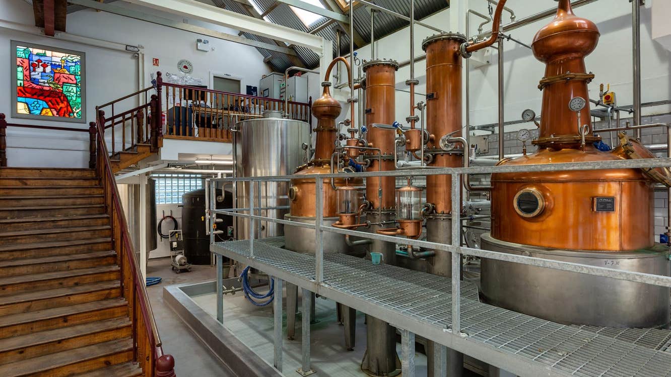 Copper stills in a distillery