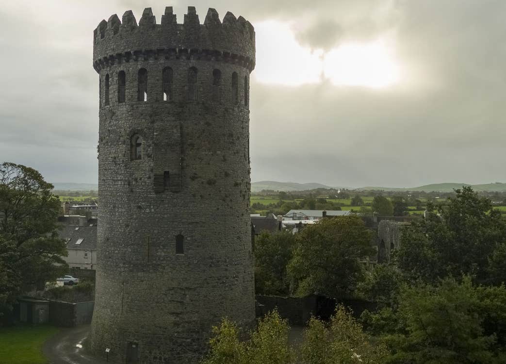 Nenagh Castle tower with trees on the right