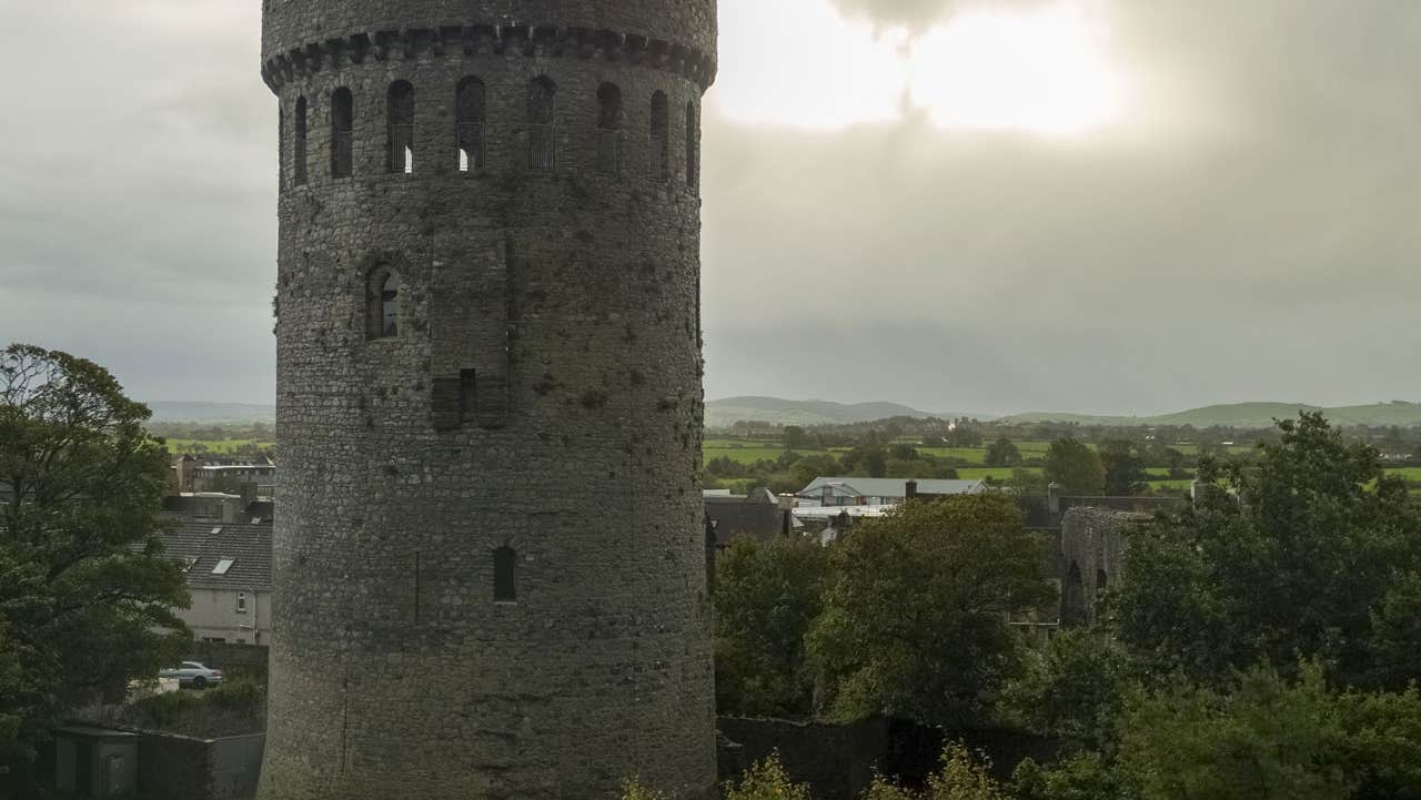 Nenagh Castle tower with trees on the right