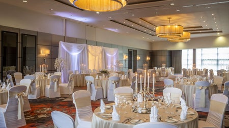 Function room with tables and chairs
