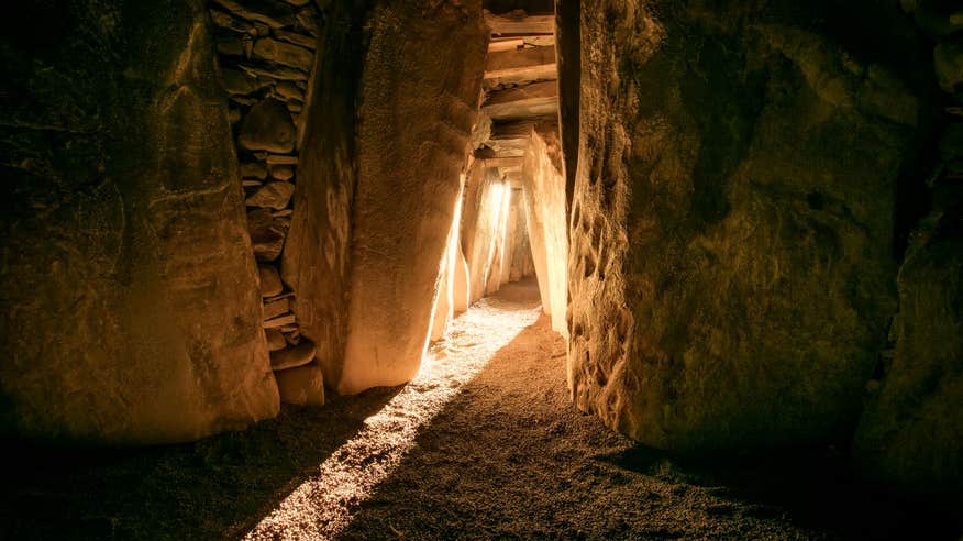 Illuminated passage and chamber during Winter Solstice at Newgrange, Meath