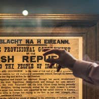 A copy of the 1916 Proclamation on display in National Print Museum