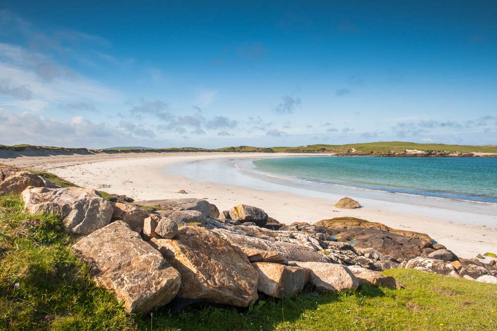 Pristine white sand and blue waters at Dog's Bay Beach, Connemara, County Galway