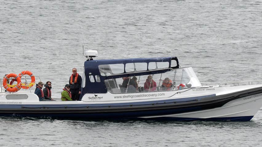 The Skellig Coast Discovery boat out on the sea with passengers
