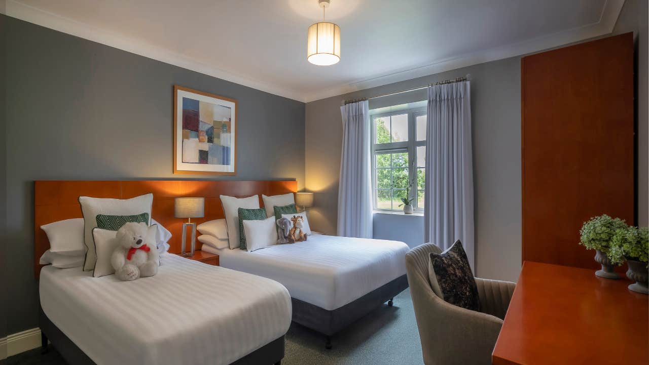 Two double beds with white sheet