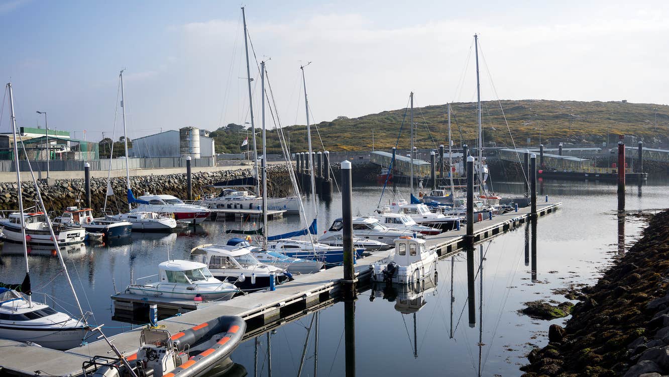 Small boats docked at Rossaveel Harbour in County Galway