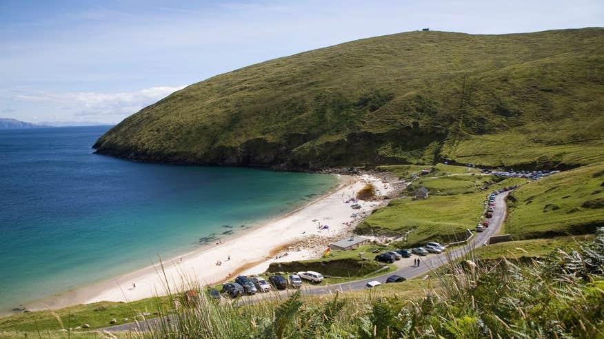 White sand and blue water at Keem Bay, County Mayo