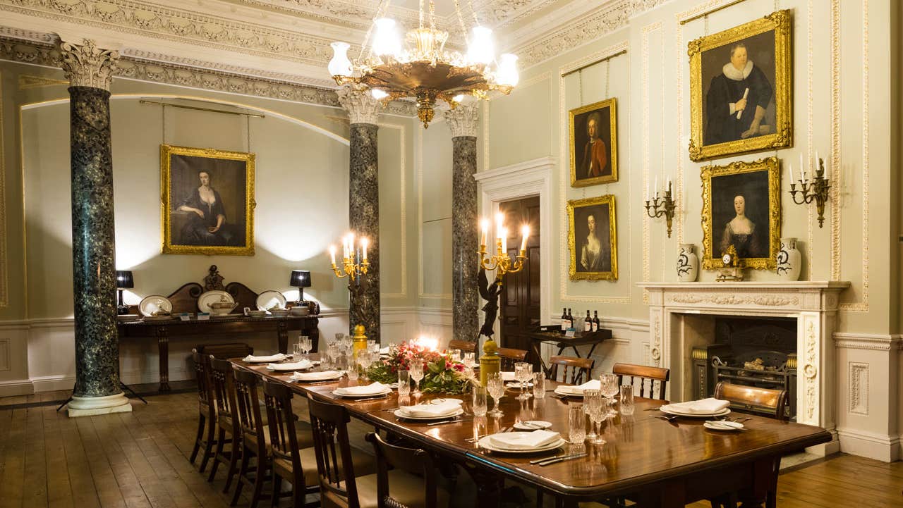 The long table in the dining room at Fota House