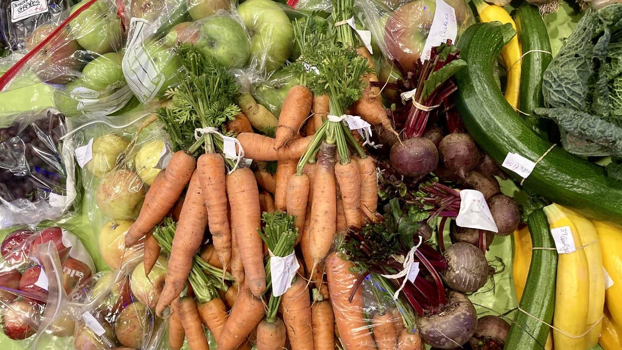 A selection of colourful vegetables on display