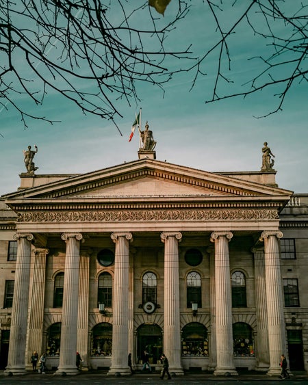 Exterior of the front facade of the GPO in Dublin City