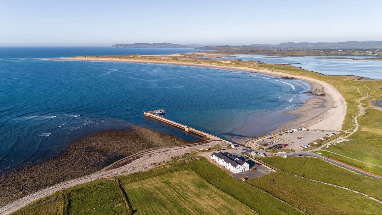 Aerial view of Magheroarty Pier in Donegal.