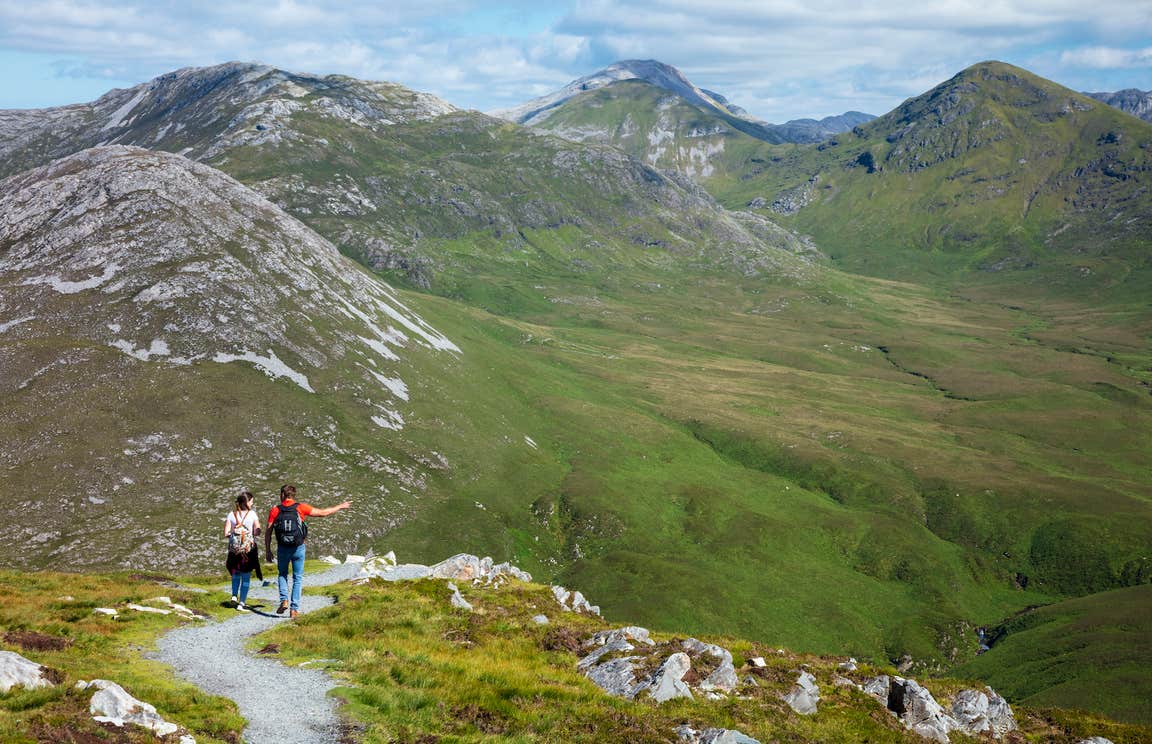 Hikers on Diamond Hill in Connemara, Co Galway