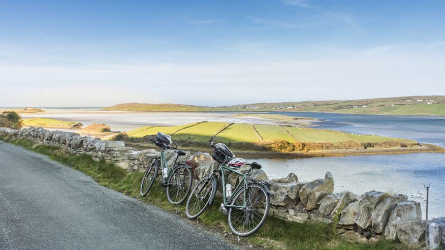 Two bikes on a road beside Maghera Beach in Co. Donegal