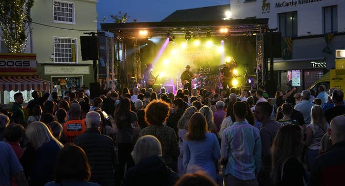 Band performing on the Square Stage in Tralee as part of Féile Thrá Lí Tralee Street Fest.