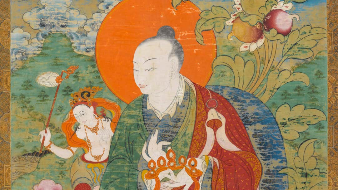 Detail of The Arhat Rahula Bhadra, Thangka, Tibetan-Chinese, 18th century at NMI Collins Barracks
