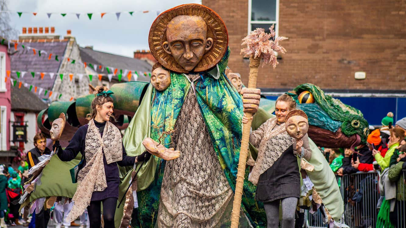 Puppetry and pageantry at the Kilkenny St. Patrick's Day Parade at St. Patrick's Festival Kilkenny. Puppets by Bridget Ní Dhuinn.