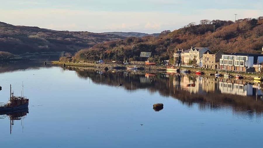 View of Clifden Harbour from Connemara Seaweed Baths Clifden in County Galway