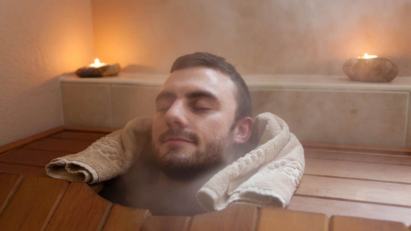 Man in a steam cabin at spa in Solas na Mara