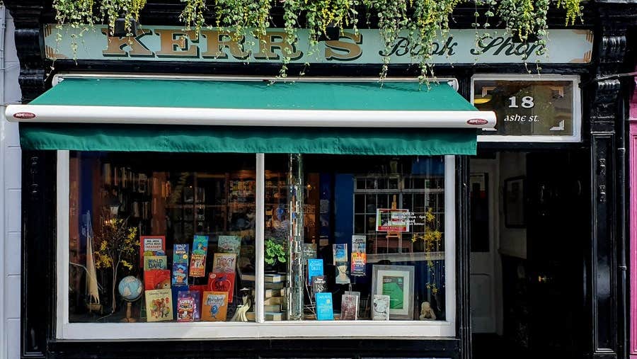 A bookshop with a window display of books