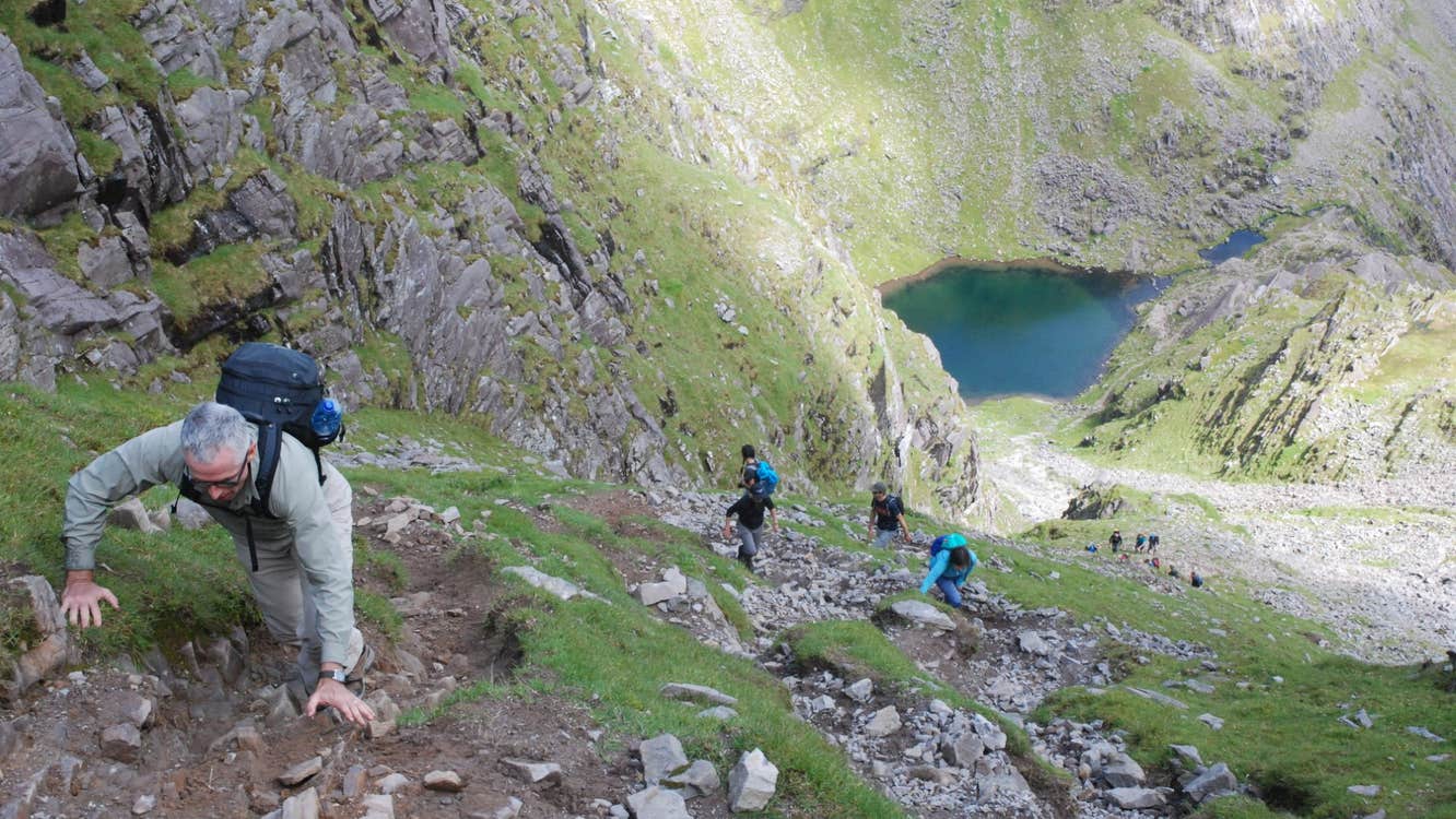Asending Carrauntoohil, Ireland's highest mountain with stunning views.
