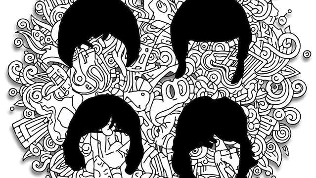 The Classic Beatles, Revolver & More Tour 2026 - black and white patterned background overlaid with outline of 4 heads of hair in black