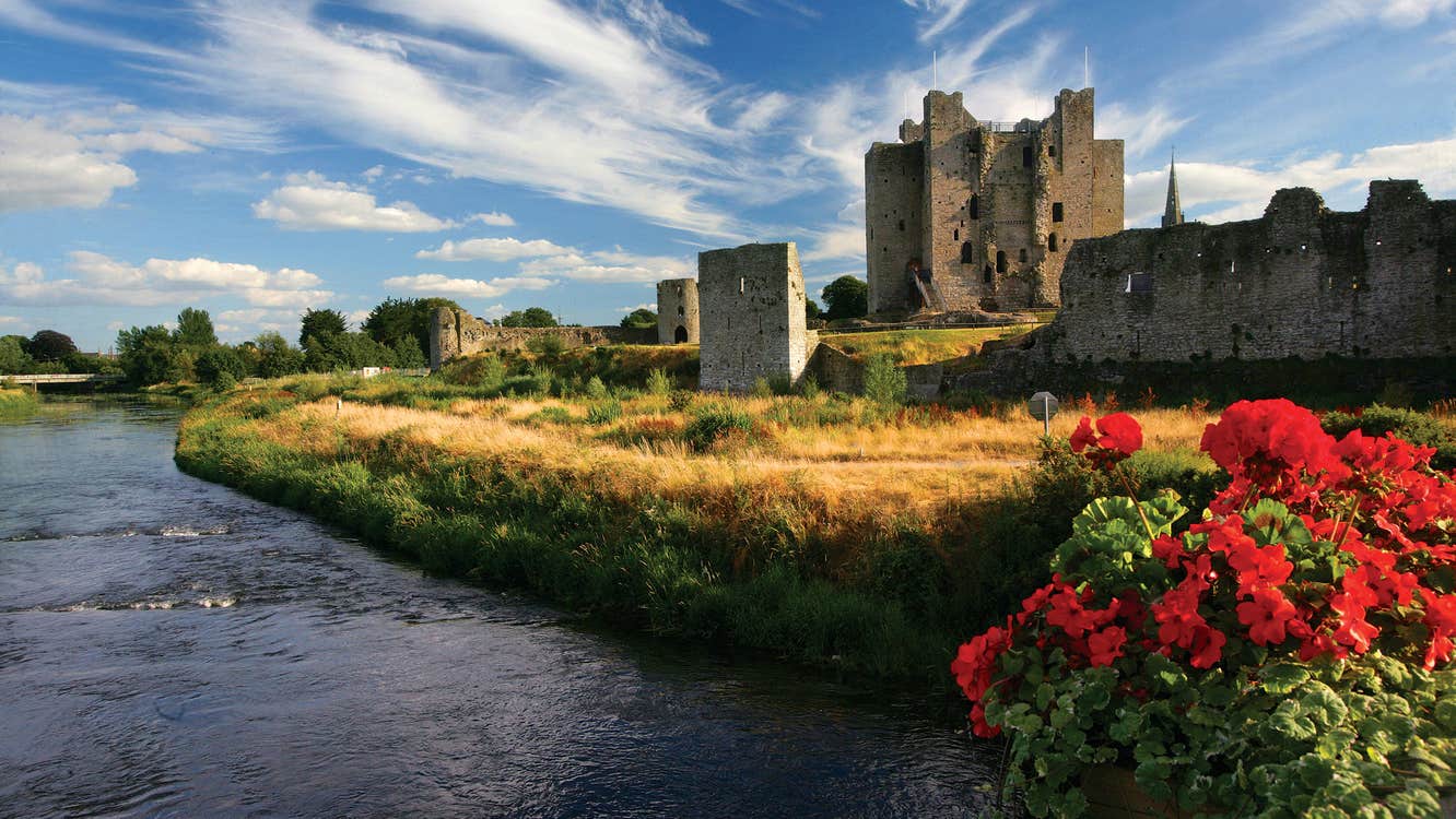 Trim Castle in County Meath and the river Boyne in the foreground of the photograph