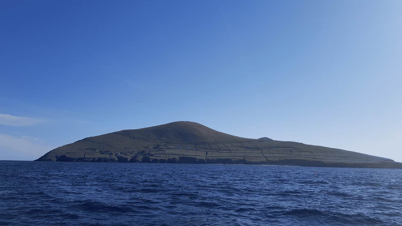 A photograph of great blasket island from across the water