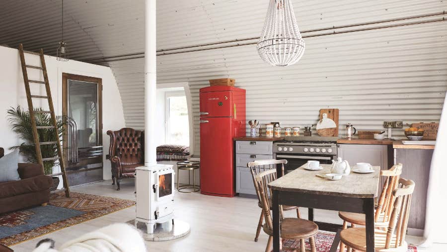 Inside The Nissen Hut kitchen come dining area, County Waterford.