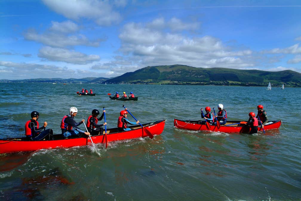 Families canoeing on Carlingford Lough, County Louth