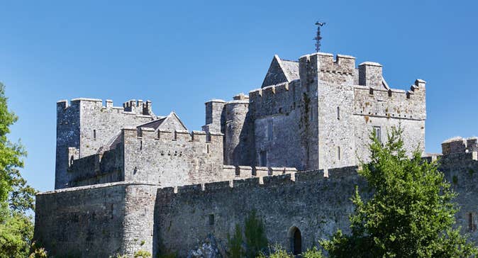 View of Cahir Castle with trees in front