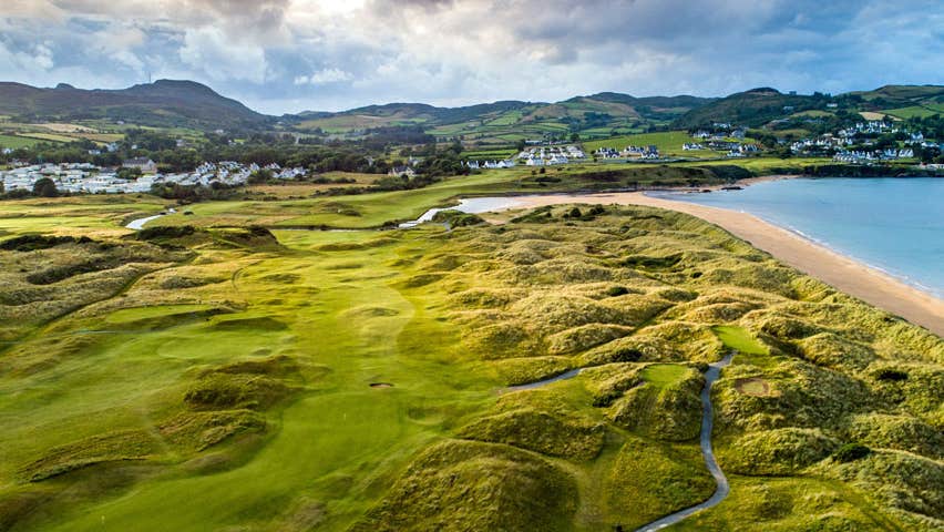 Portsalon Golf course with beach and sea to the right